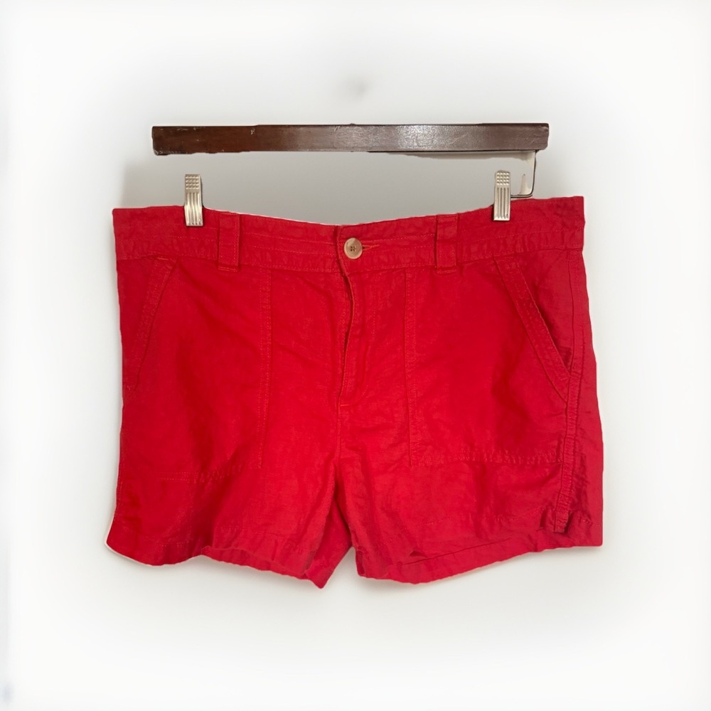 Banana Republic Women 14 Linen Blend Coral Chino Shorts Preppy Coastal Beach